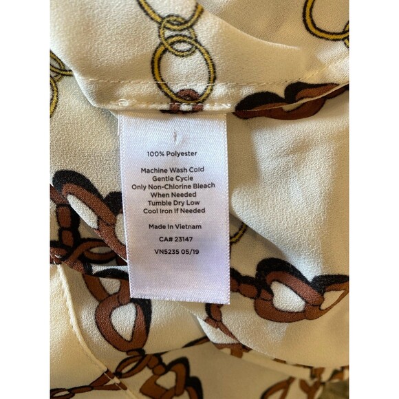 Talbots Blouse Chain Link Cream  Sz 3X Button Down  Top Tie@ Neck Cuffed Sleeve - Picture 10 of 12